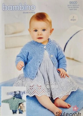 Knitting Pattern for Baby Cardigan & Sweater Knitted in DK Wool Stylecraft 9500 - Image 1 of 3