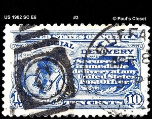 US 1902 SC E6 10¢ SPECIAL DELIVERY - MESSENGER ON BICYCLE UNG P12 F/VF #3 - Picture 1 of 2
