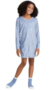Justice Girls Nightgown Pajamas Blue 7/8 Fleece Warm Winter Snowflakes Snow Day - Picture 1 of 12