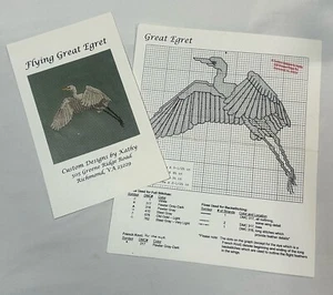 Flying Great Egret Heron Bird Cross Stitch Chart Pattern Custom Designs By Kathy - Picture 1 of 4