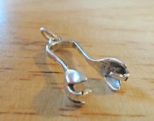 Sterling Silver 3D 23x10mm Kitchen Salad Tongs Cooking Charm - Picture 1 of 5