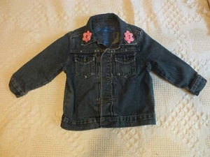 Upcycled Repurposed Kids Denim Jacket Handmade Crocheted Flowers Size 3T NICE - Picture 1 of 4