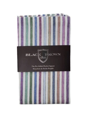 BLACK BROWN 1826 Men's Basic Pre-folded Multi Color Striped Pocket Square  - Image 1 of 2
