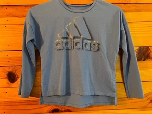 Adidas Hi-Lo Blue Shirt Girls Long Sleeve Top Size S 7/8 - Picture 1 of 1
