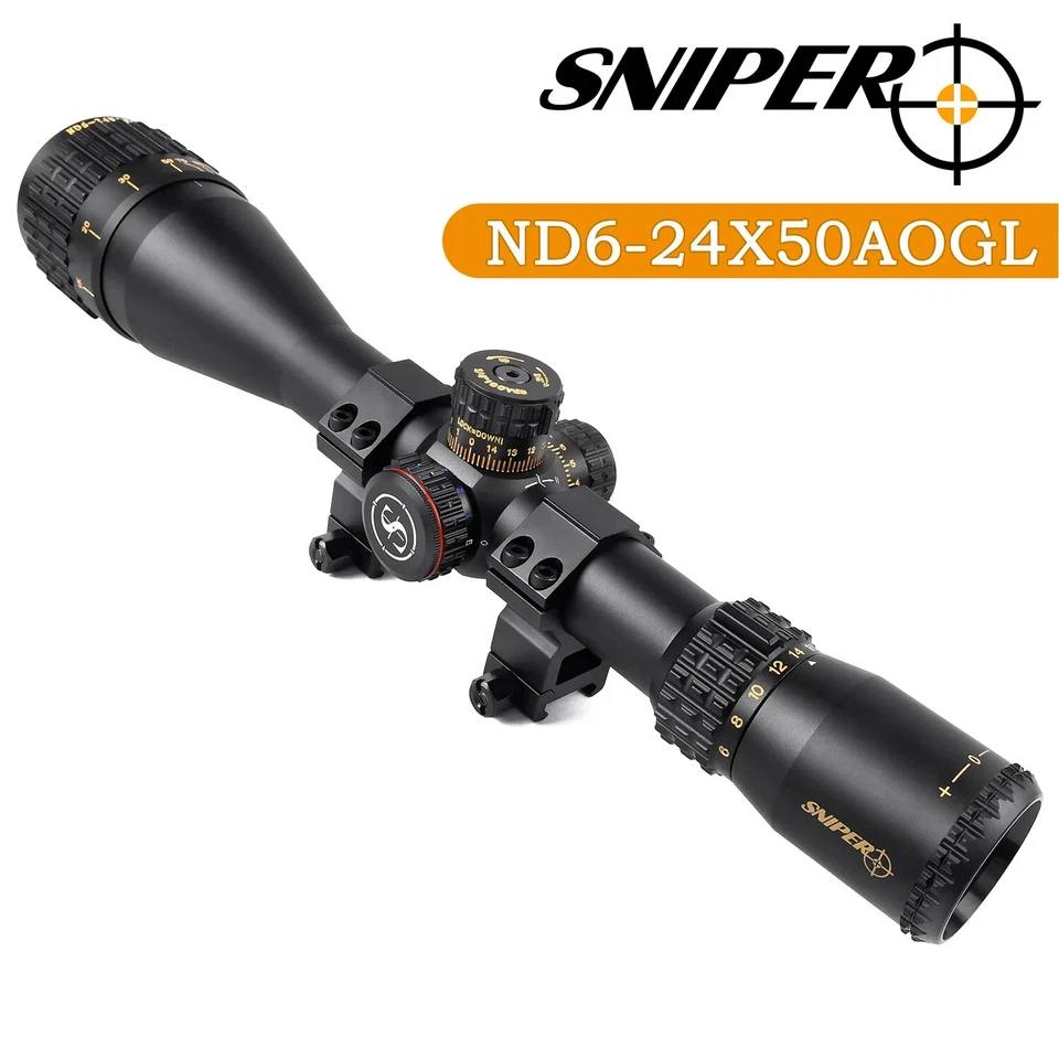 NT6-24X50 AOGL Rifle Scope Glass Etched R/G Illuminated Reticle W/ High Rings - Image 1 of 4