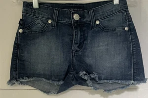 ROCK & REPUBLIC LOLITA raw hem medium dark wash denim shorts Stars Print size 0 - Picture 1 of 9