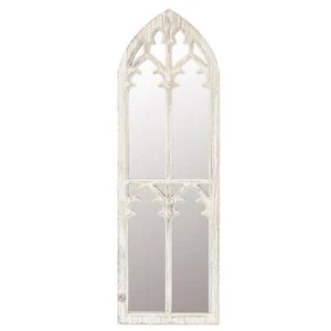 LuxenHome Wall Mirror 12.2"x38"Rustic Wood Cathedral Arch Framed Weathered White - Picture 1 of 9