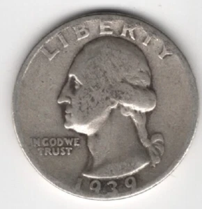 1939 P QUARTER 90% SILVER 25 CENTS PHILADELPHIA UNITED STATES OF AMERICA USA 25¢ - Picture 1 of 2