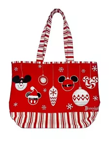 Disney Parks Christmas Holiday Ornaments Mickey Red & White Canvas Tote Bag - Picture 1 of 9