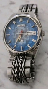 Seiko LM Lord Matic 5606-7340 Vintage Day Date Blue Texture Dial Automatic Watch - Picture 1 of 6