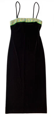 ESPRIT de CORP Maxi Sheath Dress Spaghetti Strap Black Velour Vintage Size S - Image 1 of 4