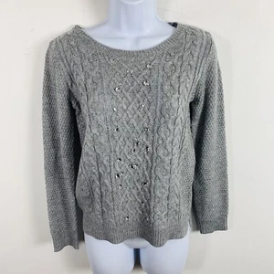 Pink Republic Juniors Top Sz L Heather Gray Cable Knit Pullover Rhinestone New  - Picture 1 of 17