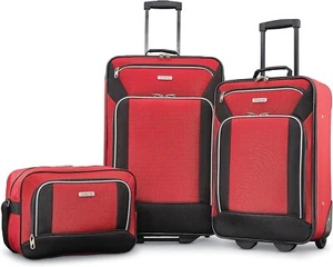 American Tourister Fieldbrook 3 Piece Luggage Set Softside Upright 21" 25" Red - Picture 1 of 6