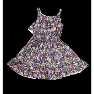 BCBGirls Palm Leaf Sundress Rose Petal Floral Tropical A Line Swing Sz 8 - Picture 1 of 4