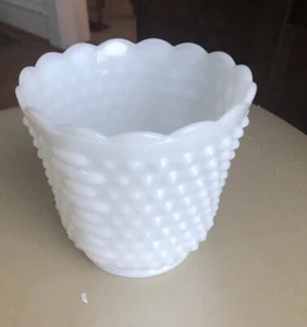 Vintage Milk Glass Hobnail Vase Scalloped Edge 5.5” H 6” D - Picture 1 of 4