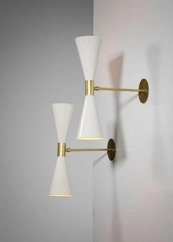 Pair of Modern Vintage Style Large White Diabolos "Tuba" Sconces ML136 Cover
