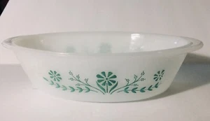Vintage Glasbake J235 1 QT Oval Casserole Dish Bowl Green Floral Oven Microwave - Picture 1 of 7