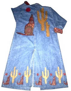 Vtg Southwestern Denim Jacket Duster Cactus Coyote Sunbelt Sportswear Embroidery - Picture 1 of 21