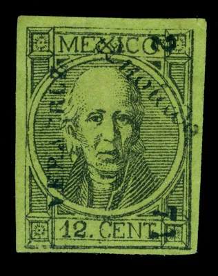 墨西哥 1872 年伊达尔戈 12c 绿色 "anotado" - 韦拉克鲁斯 - 2 71 consg Sc# 72 完好 MH — 第 1/2 张图片