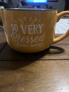 Yellow "So Very Blessed" Coffee Mug Cup 16 fl. oz Speckled Camp Style