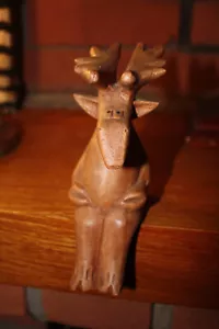 More details for fair trade hand carved made wooden brown moose elk sculpture ornament statue