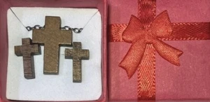 Beautiful Handmade Walnut Wooden Brown Cross Necklace & Earrings + 2 FREE Gifts - Picture 1 of 13