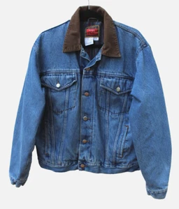 Vintage 90s Wrangler Hero Blanket Lined Denim Jacket Sz M Corduroy Collar - Picture 1 of 5