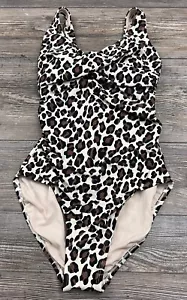 Kona Sol Womens S One Piece Swimsuit Black Brown Leopard Print High Coverage New - Picture 1 of 9
