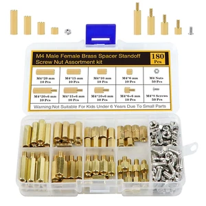 180Pcs M4 Motherboard Standoffs&Screws&Nuts Kit, Hex Male-Female Brass Spacer - Picture 1 of 1