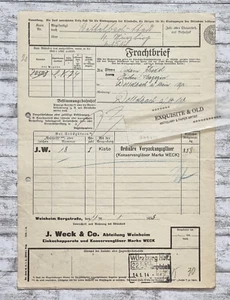 1935 Frachtbrief alt Reichsbahn Weck Konservengläser Weinheim Schedel Dettelbach - Picture 1 of 3