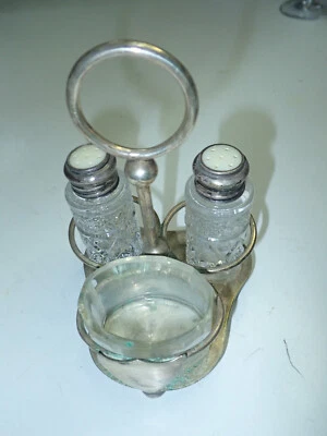 Vaso cortado - Juego de servir sal y pimienta de plata antigua Foto 1 de 4