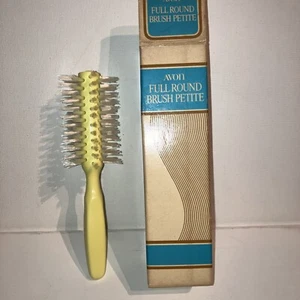NEW Vtg 1970's Avon Yellow Full Round Brush Petite 7" White Bristle Original Box - Picture 1 of 3