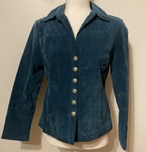 Vintage AMI Jacket Size Small Teal Suede Leather Button up Western Long Sleeve - Picture 1 of 11