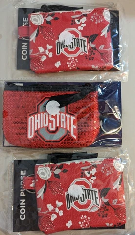 Lot 3 Ohio State Buckeyes zippered coin purses Factory Sealed New Red White Rare Cover