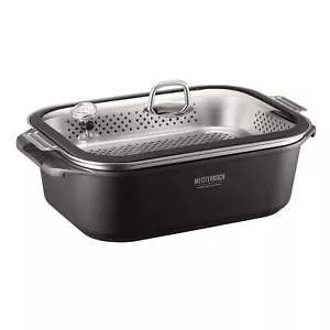 Bräter Aromabräter 7,5L Universal Aluguss eckig Deckel Dampfeinsatz Thermometer - Bild 1 von 7