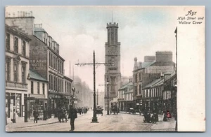 AYR ENGLAND HIGH STREET & WALLACE TOWER ANTIQUE POSTCARD - Picture 1 of 2