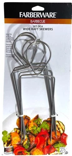 FARBERWARE  DELUXE SET of 4 Wide Raft BARBECUE SKEWERS - for Kabobs & Veggies 9z - Image 1 of 1