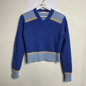 Marni Uniqlo Sweater Womens Medium Blue Beige Colorblock Knit Pullover Wool - Picture 1 of 12