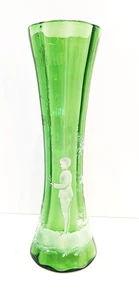 12" Antique Mary Gregory Hand Painted Green Vase Atlantic City Souvenir 1902 - Picture 1 of 12