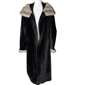Vintage 50er schwarz grau Oper Swing Kunstfell langer Mantel Medium Kunstnerzkragen - Bild 1 von 5