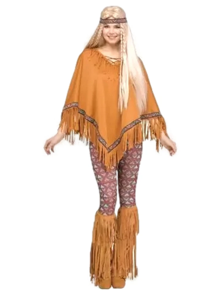 Fun World Womens Brown Poncho Hippie Groovy 60's Costume One Size Fits Most - Image 1 of 1