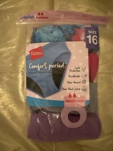 Hanes Girls 4 Pack Comfort Period Panties Moderate Protection Hipster Size 16 - Picture 1 of 6