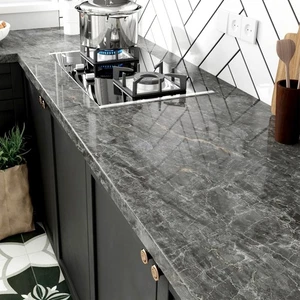 Glossy Grey Marble Contact Paper Peel and Stick Countertops 15.8''x78.7'' Shi... - Picture 1 of 8