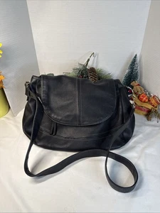 Borsa a tracolla vintage Wilson vera pelle marrone scuro punto crema hobo - Foto 1 di 19