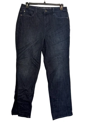 Pantalones de mezclilla para mujer Christopher & Banks calce clásico lavado oscuro pierna recta talla 10 Cott Foto 1 de 4