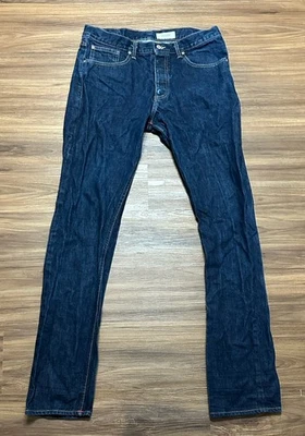 Pantalones de mezclilla Gustin ribete botón mosca California ajustados lavado oscuro para hombre talla 36x37 Foto 1 de 4