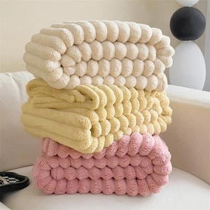 Fluffy Fleece Blanket for Bed - Soft Cosy Warm Blankets Large Ribbed Sofa Throw - Picture 1 of 38