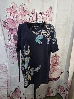 Camiseta Chico's Top Mujer XL (3) Azul Multi Floral Perfecta 100% Algodón Foto 1 de 4