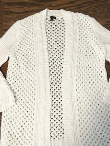 Cardigan maglione donna Talbots maglia uncinetto piccolo bianco aperto davanti boho spiaggia - Foto 1 di 13
