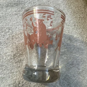 Vintage Hasel Atlas Schnapsglas mit tanzenden rosa Elefanten und Sternen (lesen) - Bild 1 von 10